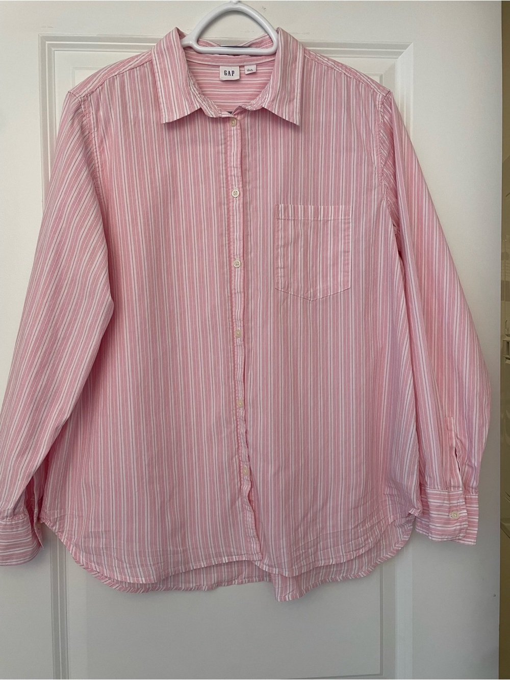 GAP Pink and White Striped Cotton Button-Down Shirt